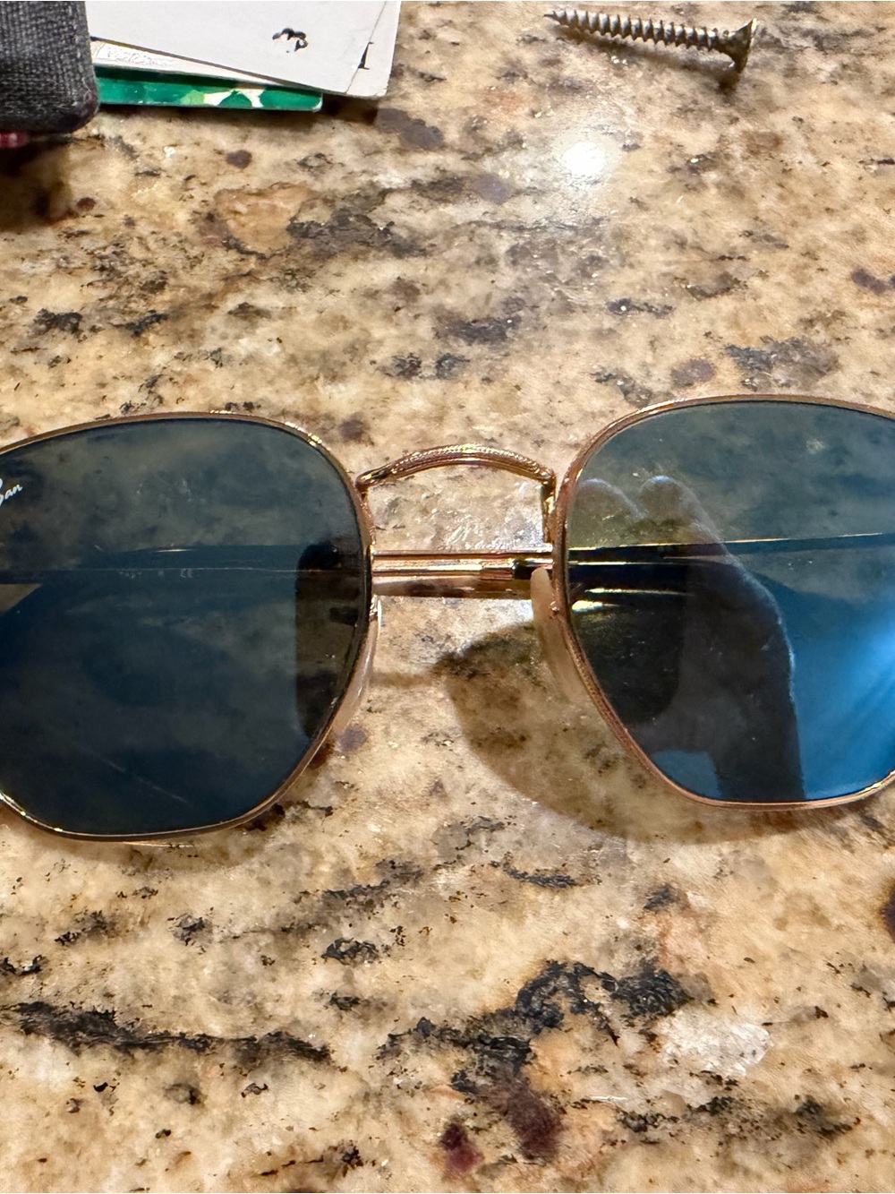 RayBan Hexagonal Gold-Frame Blue Lens Men’s Sunglasses RB-3548-N Polarized